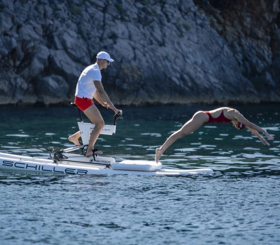 Diving into the sea from a Schiller waterbike